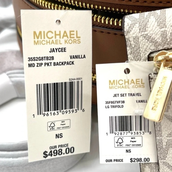 Michael Kors Jaycee Medium Zip Packet Backpack & LG Trifold Wallet Vanilla (NWT) - Picture 13 of 13